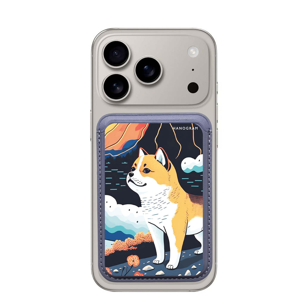 Shiba Inu with Fuji Mountain MagSafe wallet for iPhone, slim magnetic card holder, main view