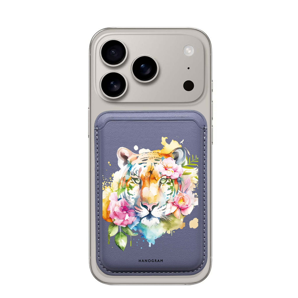 Floral Tiger MagSafe wallet for iPhone, slim magnetic card holder, main view