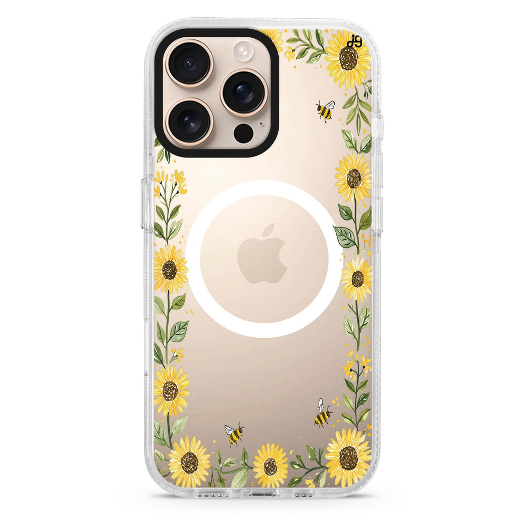 Honeybee Sunflower Border MagSafe Compatible Ultra Clear Case for iPhone 16 Pro Max - main view