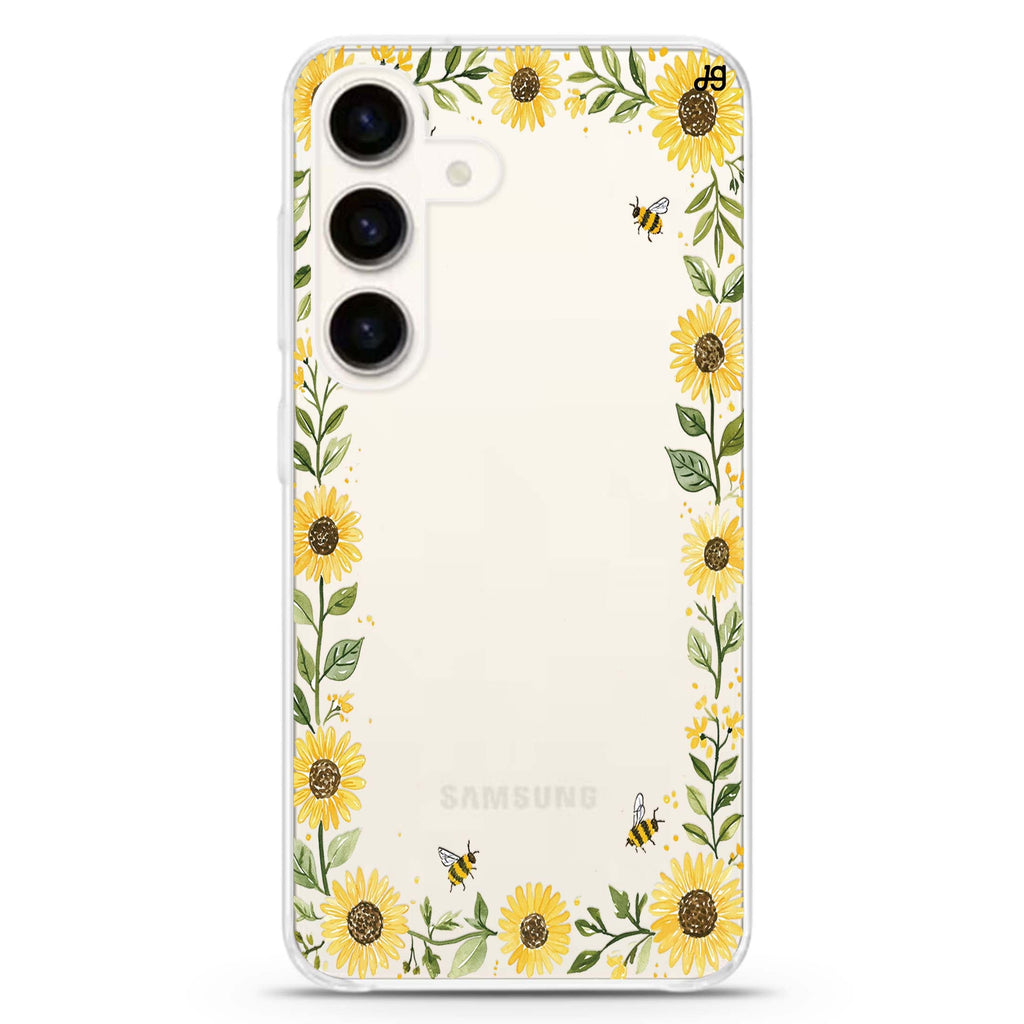 Honeybee Sunflower Border Samsung Galaxy Ultra Clear Case — front view
