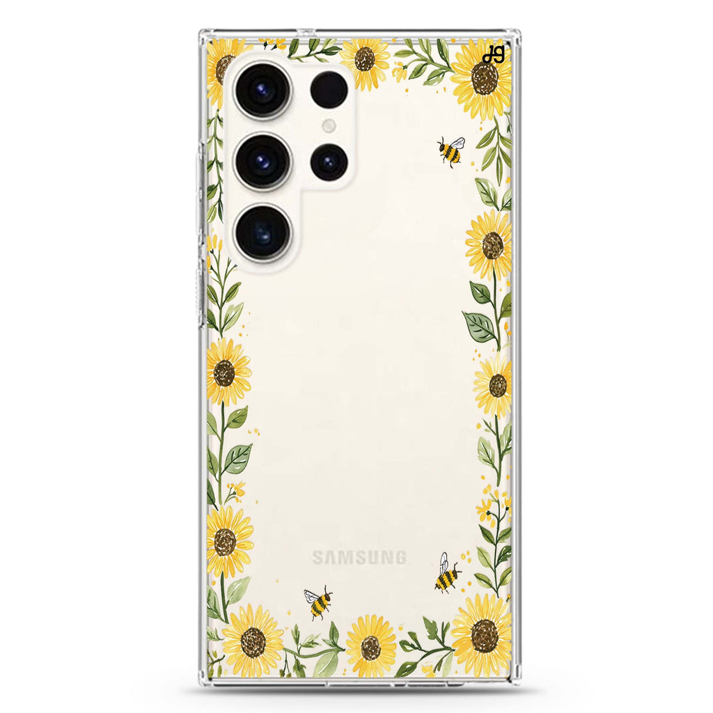 Honeybee Sunflower Border Samsung Galaxy Ultra Clear Case — front view