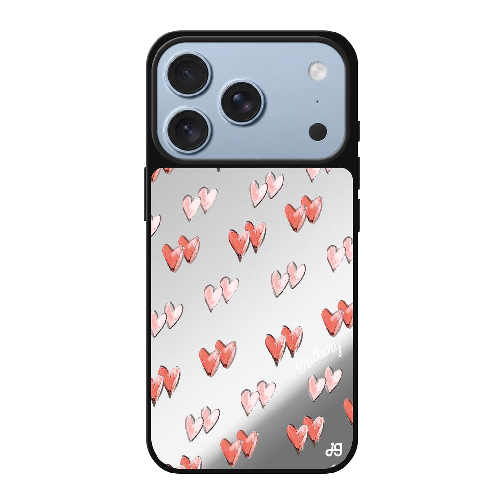 Double Heart personalized name valentines heart romantic iPhone 18 Pro Max mirror case