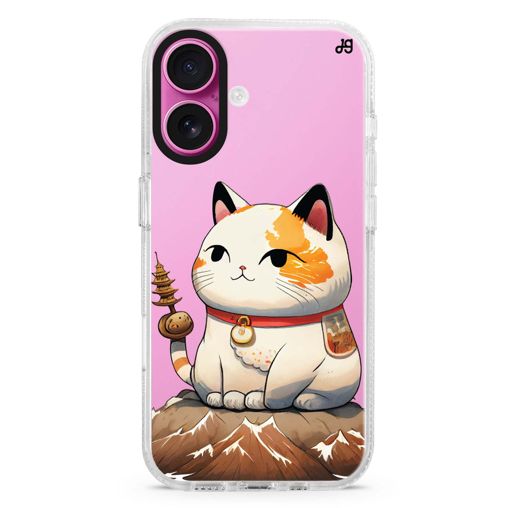 A Cute Cat iPhone 16 and 16 Plus ultra clear case, transparent cat artwork, front product view