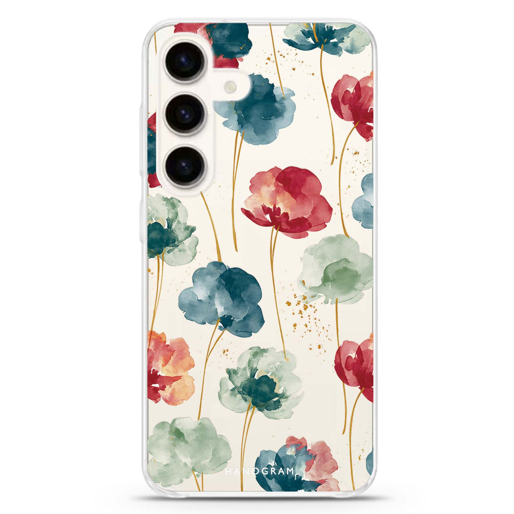Jewel Petals on Golden Stems Samsung Galaxy Ultra Clear Case — front view