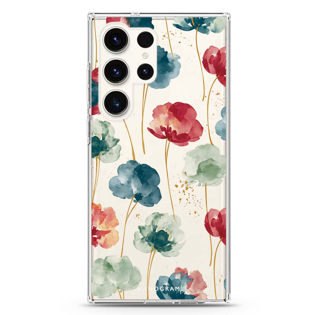 Jewel Petals on Golden Stems Samsung Galaxy Ultra Clear Case — front view