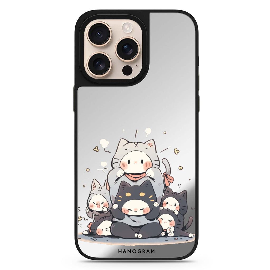 Feline Asana Lesson sleek reflective design iPhone 16/15/14 Pro Max & Pro mirror case