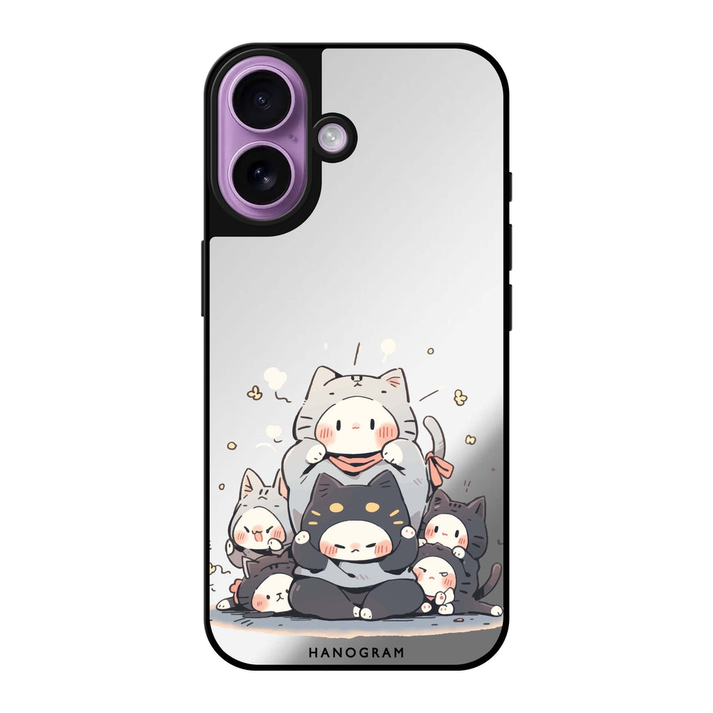 Reflective iPhone 16 Mirror Case –Feline Asana Lesson Design