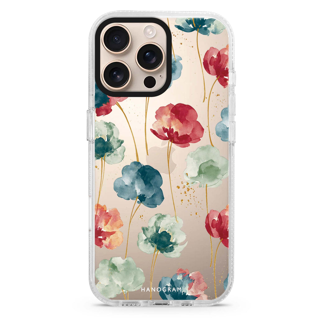 Jewel Petals on Golden Stems iPhone 16 Pro Max Ultra Clear Case - front view