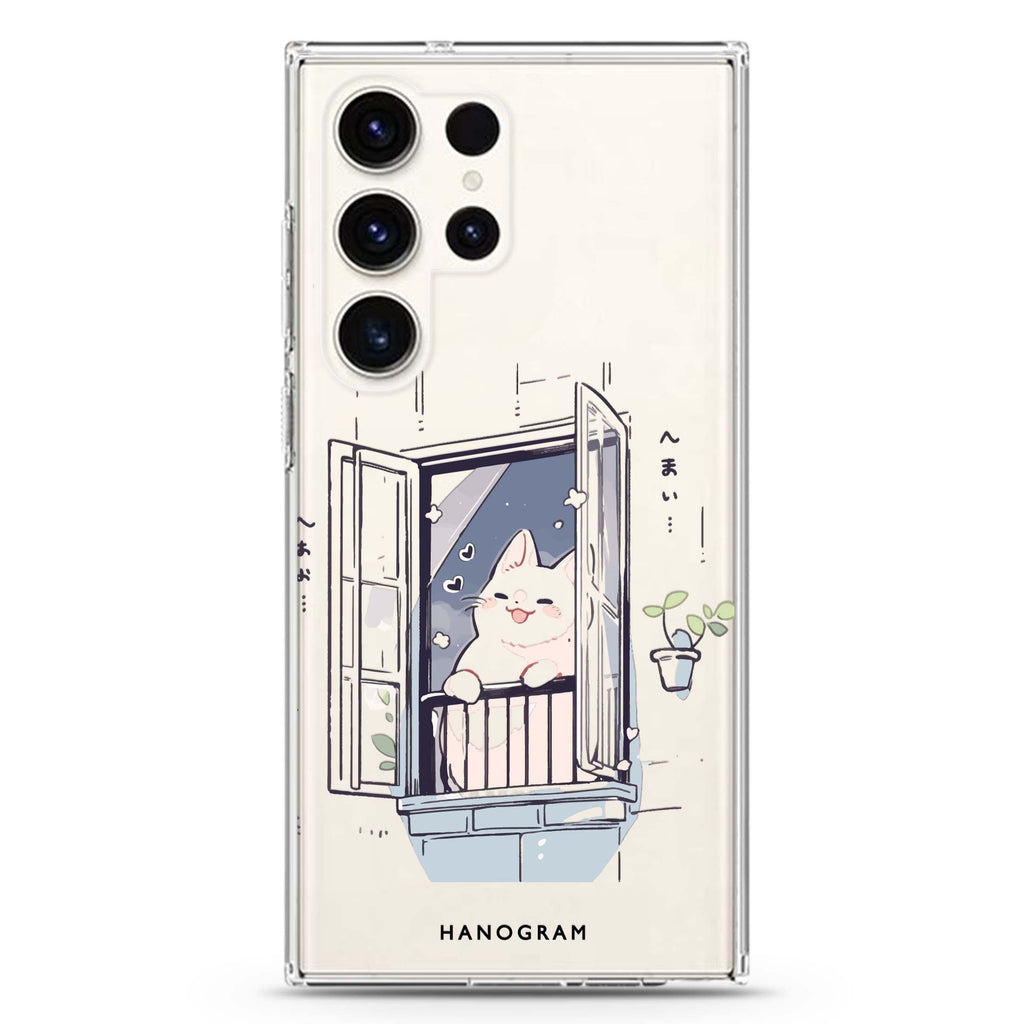 Ledge Lounging Kitty Samsung Galaxy S26/S25/S24/S23/S22 Ultra ultra clear case, transparent design, main view