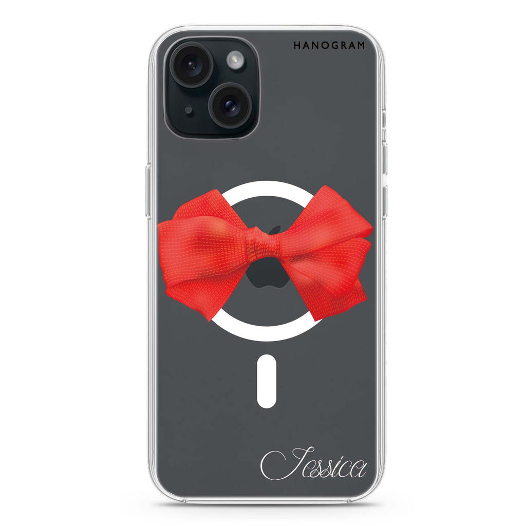 Red Bow iPhone 15 Plus MagSafe Compatible Ultra Clear Case