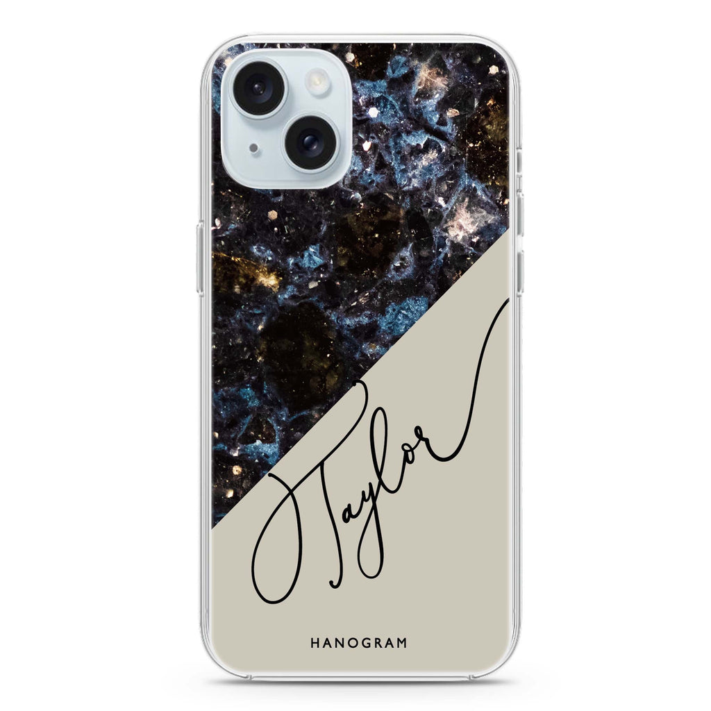 Black Marble iPhone 15 plus Ultra Clear Case