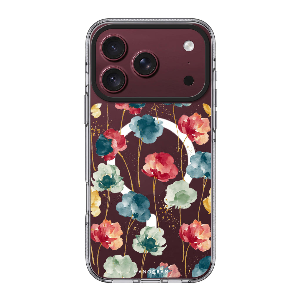 Jewel Petals on Golden Stems iPhone 18 Pro Max Ultra Clear Case - Image 1