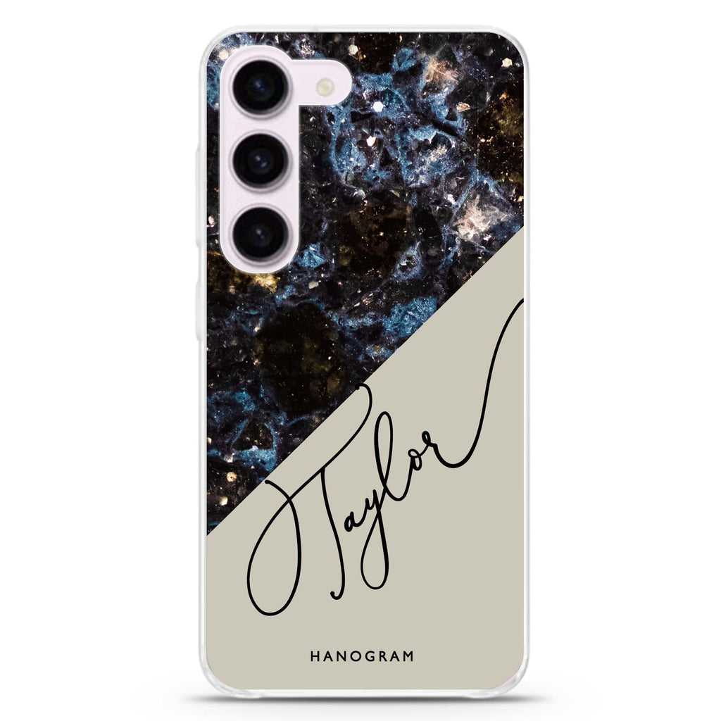Black Marble personalized ultra-clear case for Samsung Galaxy S23/S22, front view