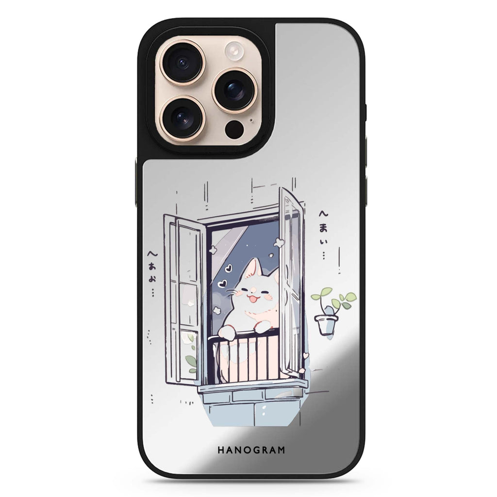 Ledge Lounging Kitty sleek reflective design iPhone 16/15/14 Pro Max & Pro mirror case