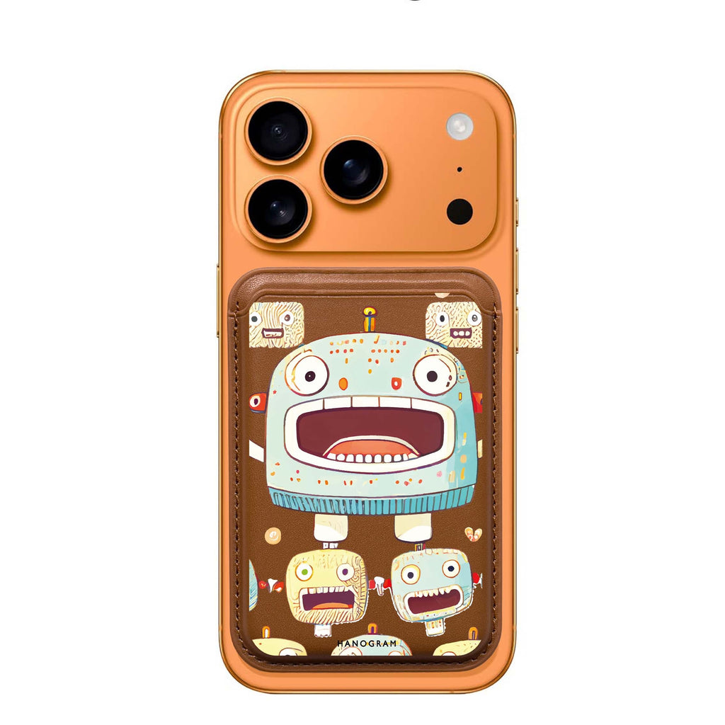 Cute Robots MagSafe wallet for iPhone, slim magnetic card holder, main view