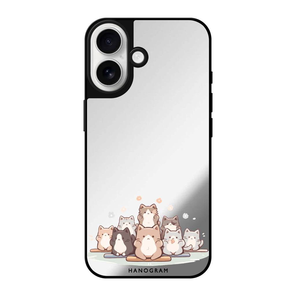 Reflective iPhone 16 Mirror Case –Zen Cat Calm Design