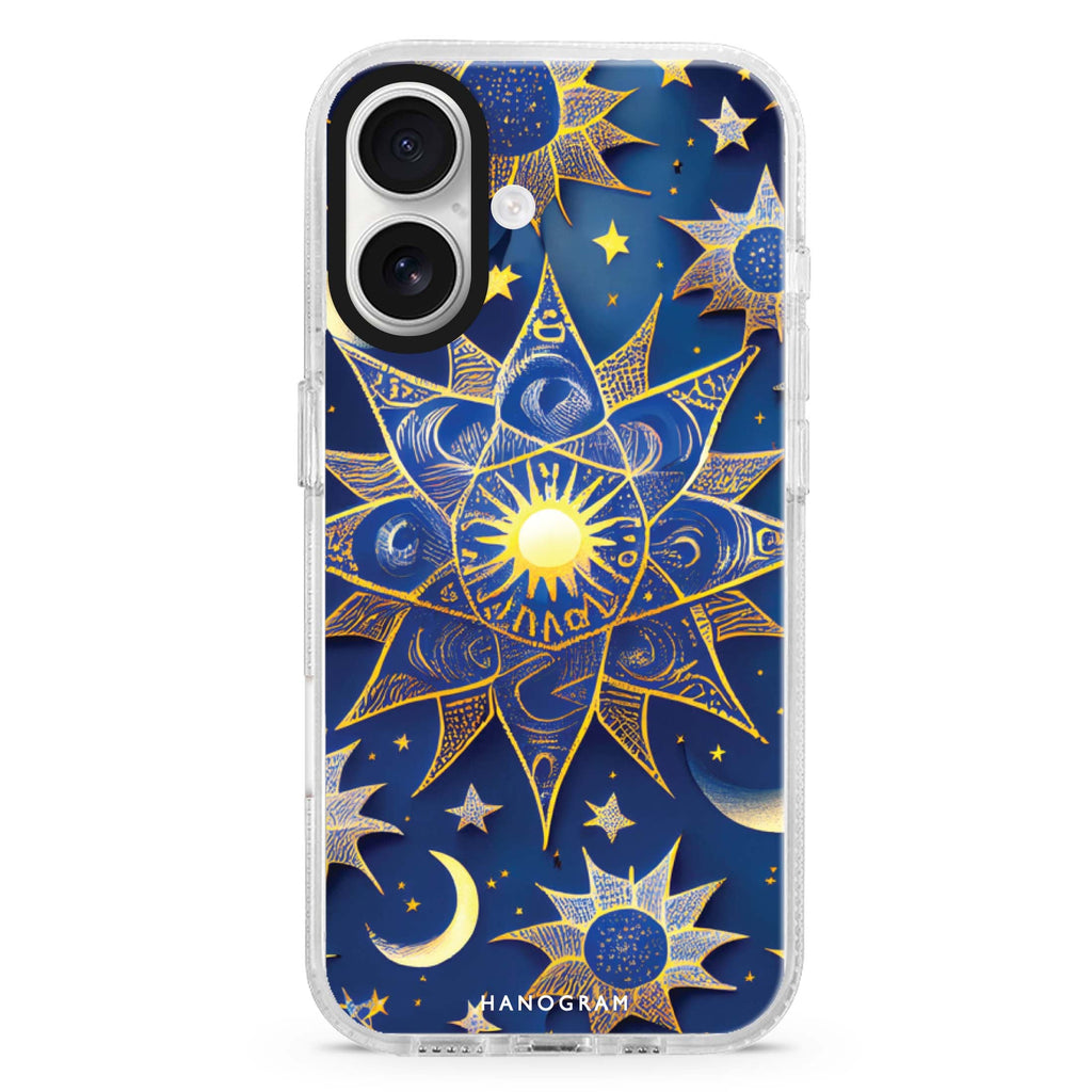 Magic Star iPhone 16 and 16 Plus ultra clear case, transparent celestial artwork, front product view