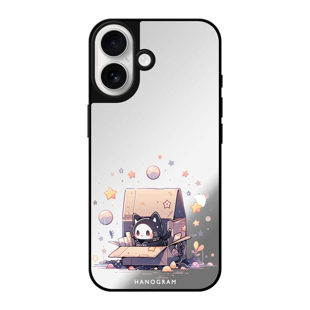 Reflective iPhone 16 Mirror Case –Starship Cat Pod Design