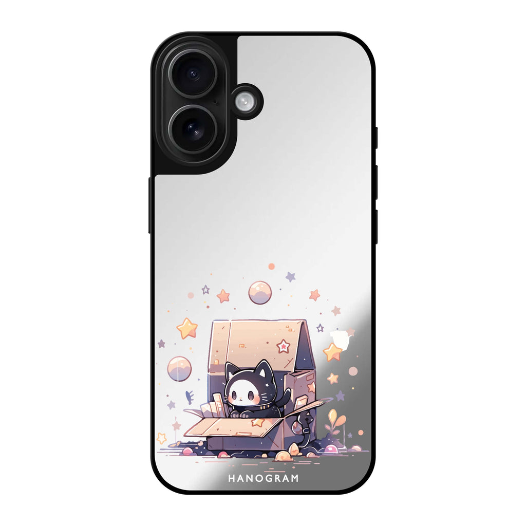 Reflective iPhone 16 Mirror Case –Starship Cat Pod Design