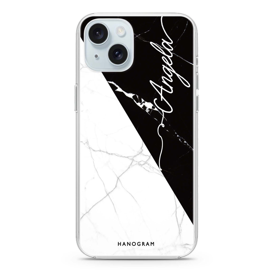 Black And White Marble iPhone 15 plus Ultra Clear Case