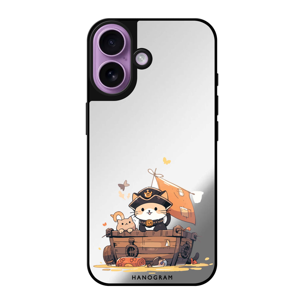 Reflective iPhone 16 Mirror Case –Feline Corsair Design