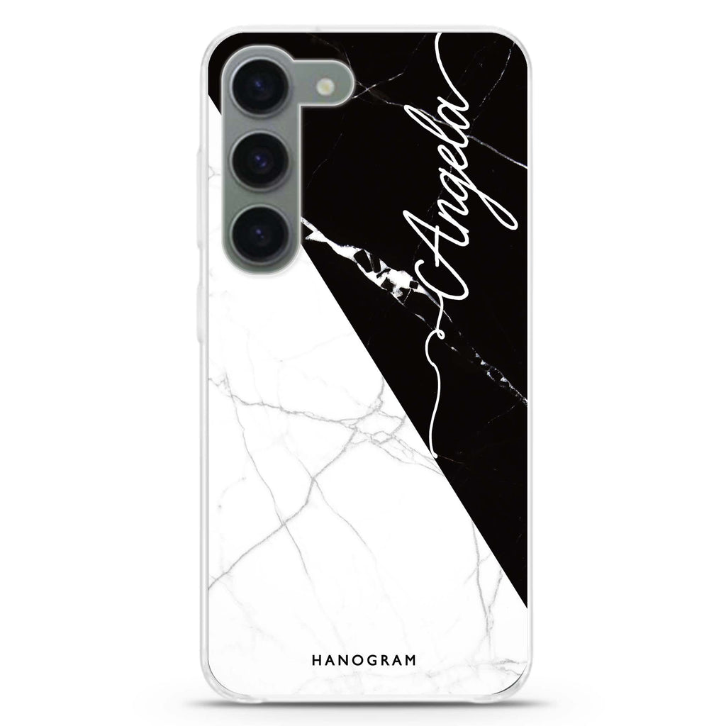 Black And White Marble personalized ultra-clear case for Samsung Galaxy S23/S22, front view
