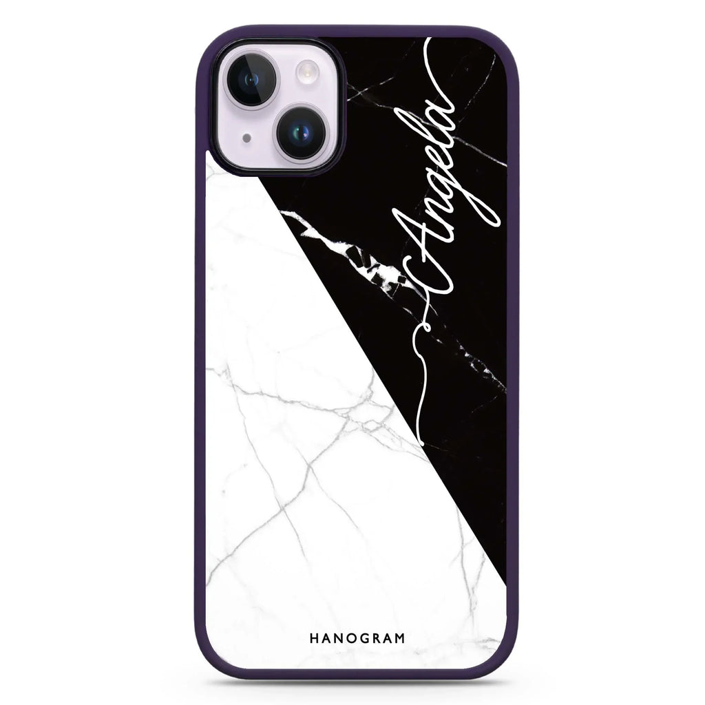 Black And White Marble iPhone 15 Plus Impact Guard Bumper Case