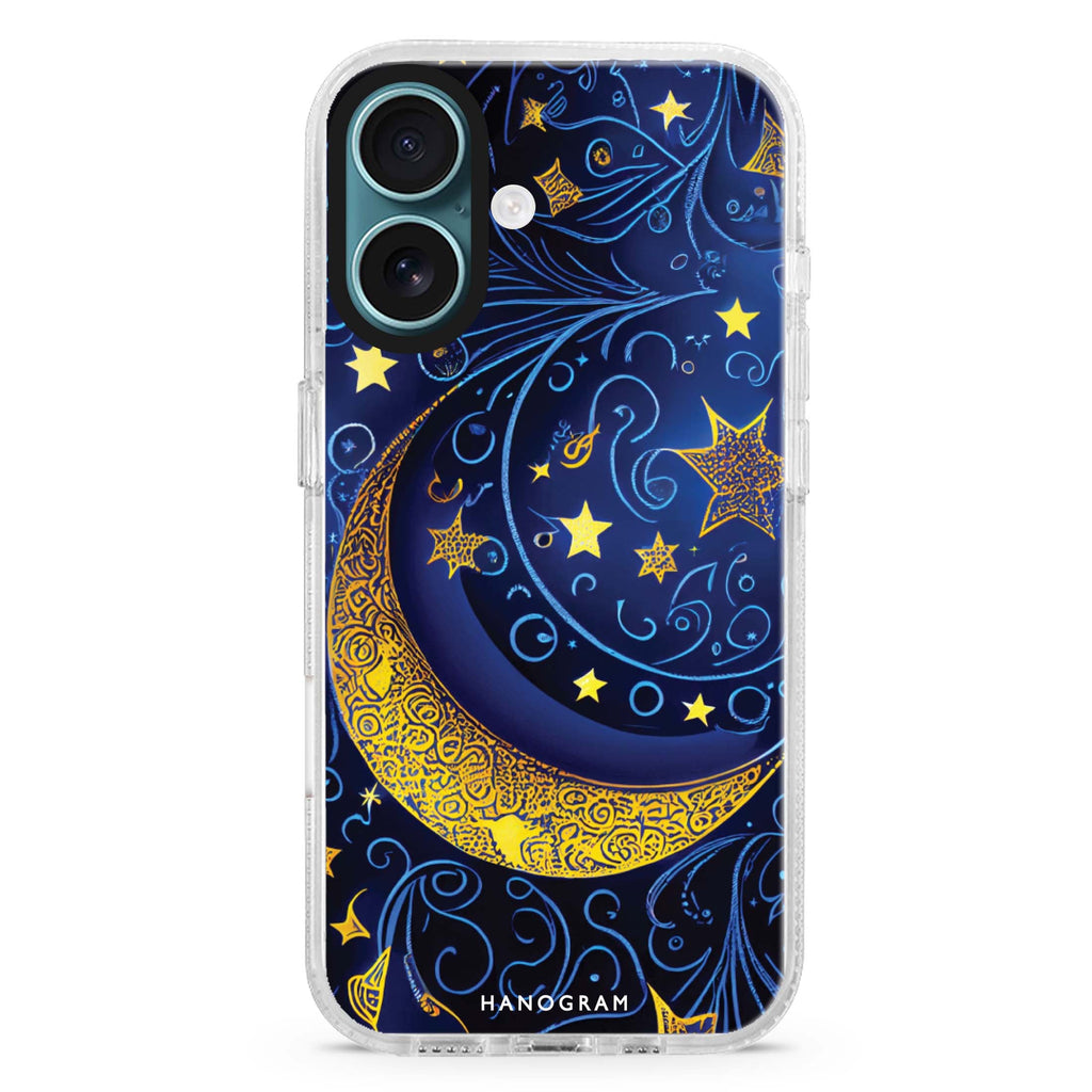 Big Moon iPhone 16 and 16 Plus ultra clear case, transparent celestial artwork, front product view