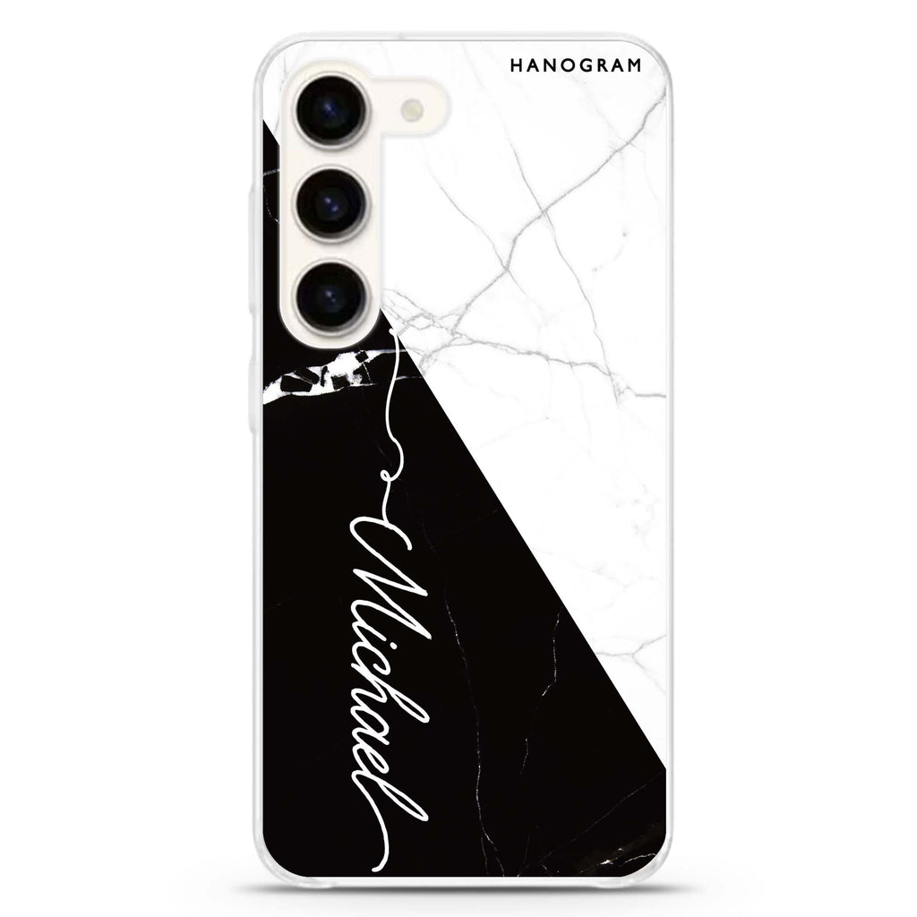 White And Black Marble personalized ultra-clear case for Samsung Galaxy S23/S22, front view