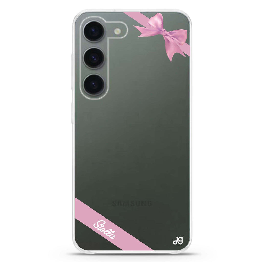 Pink Bow personalized ultra-clear case for Samsung Galaxy S23/S22, front view