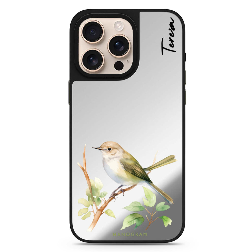 Warbler Whisper personalized name sleek reflective design iPhone 16/15/14 Pro Max & Pro mirror case
