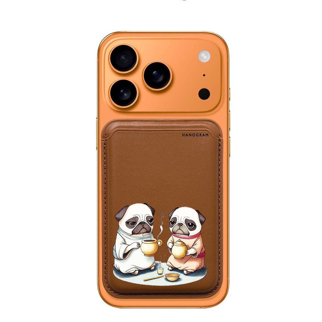 Pug Tea Time MagSafe wallet for iPhone, slim magnetic card holder, main view