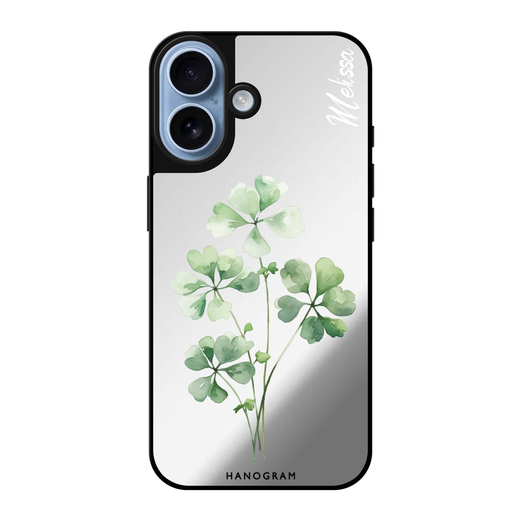 Reflective iPhone 16 Mirror Case –Luck's Leaf Design