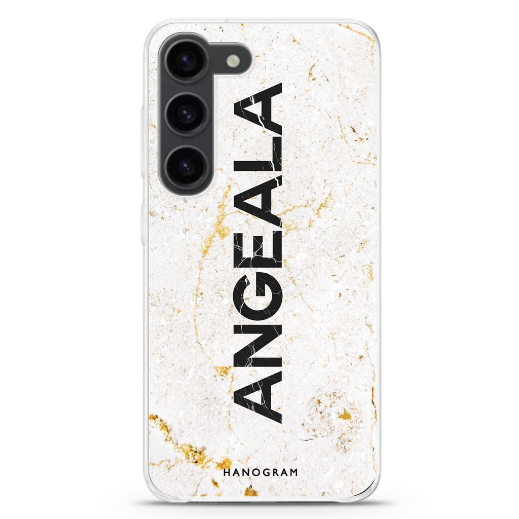 White Marble personalized ultra-clear case for Samsung Galaxy S23/S22, front view