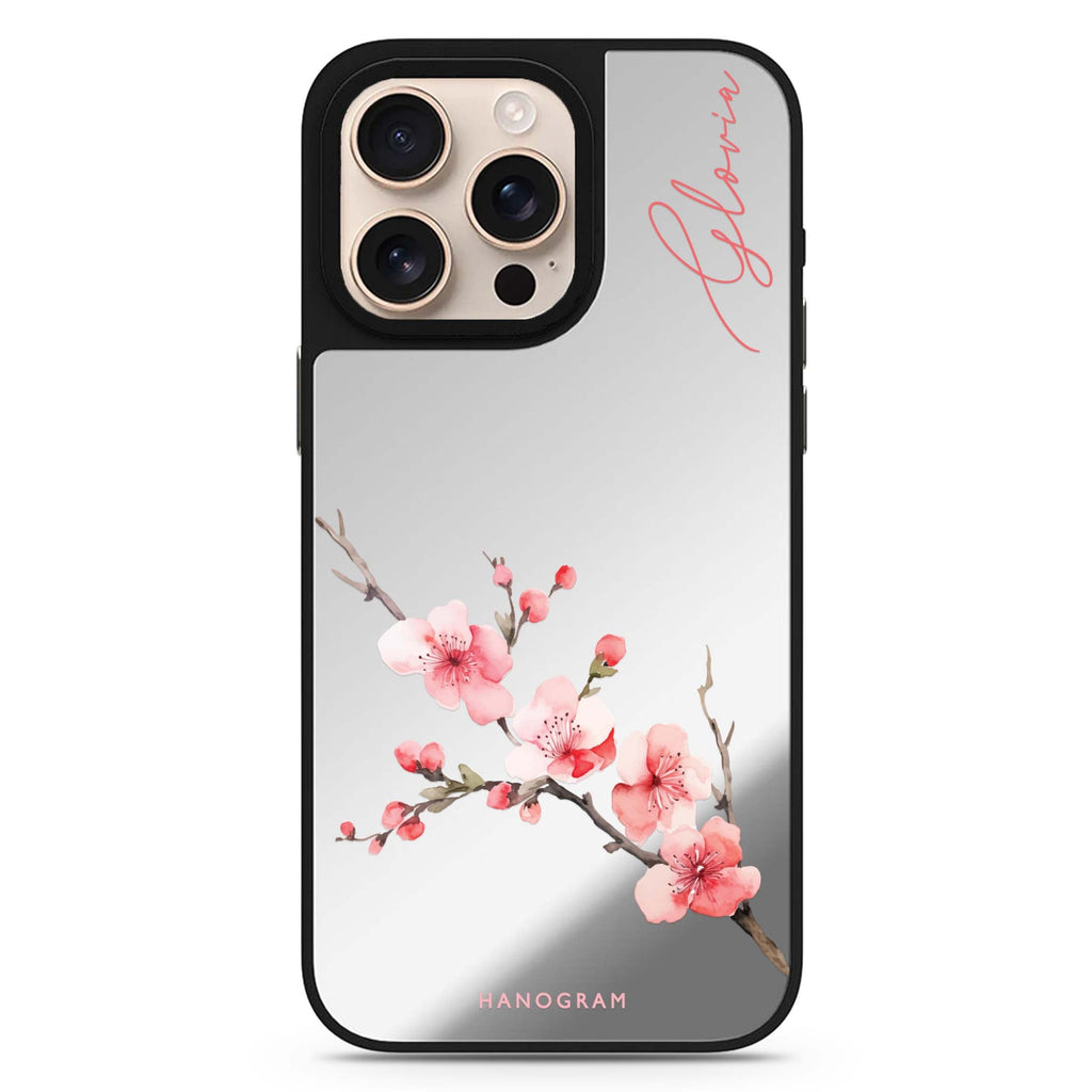 Cherry Bliss personalized name floral design iPhone 16/15/14 Pro Max & Pro mirror case