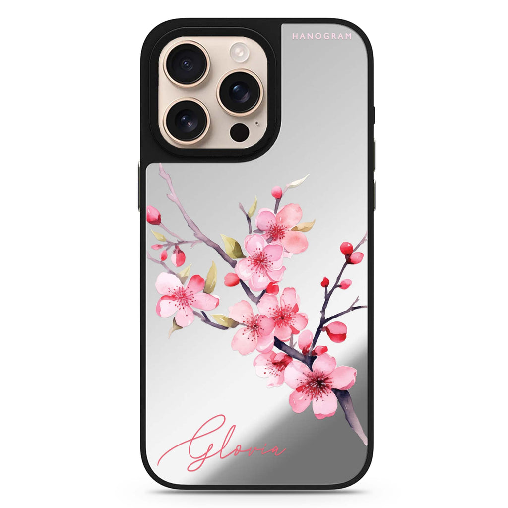 Petal Harmony personalized name sleek reflective design iPhone 16/15/14 Pro Max & Pro mirror case