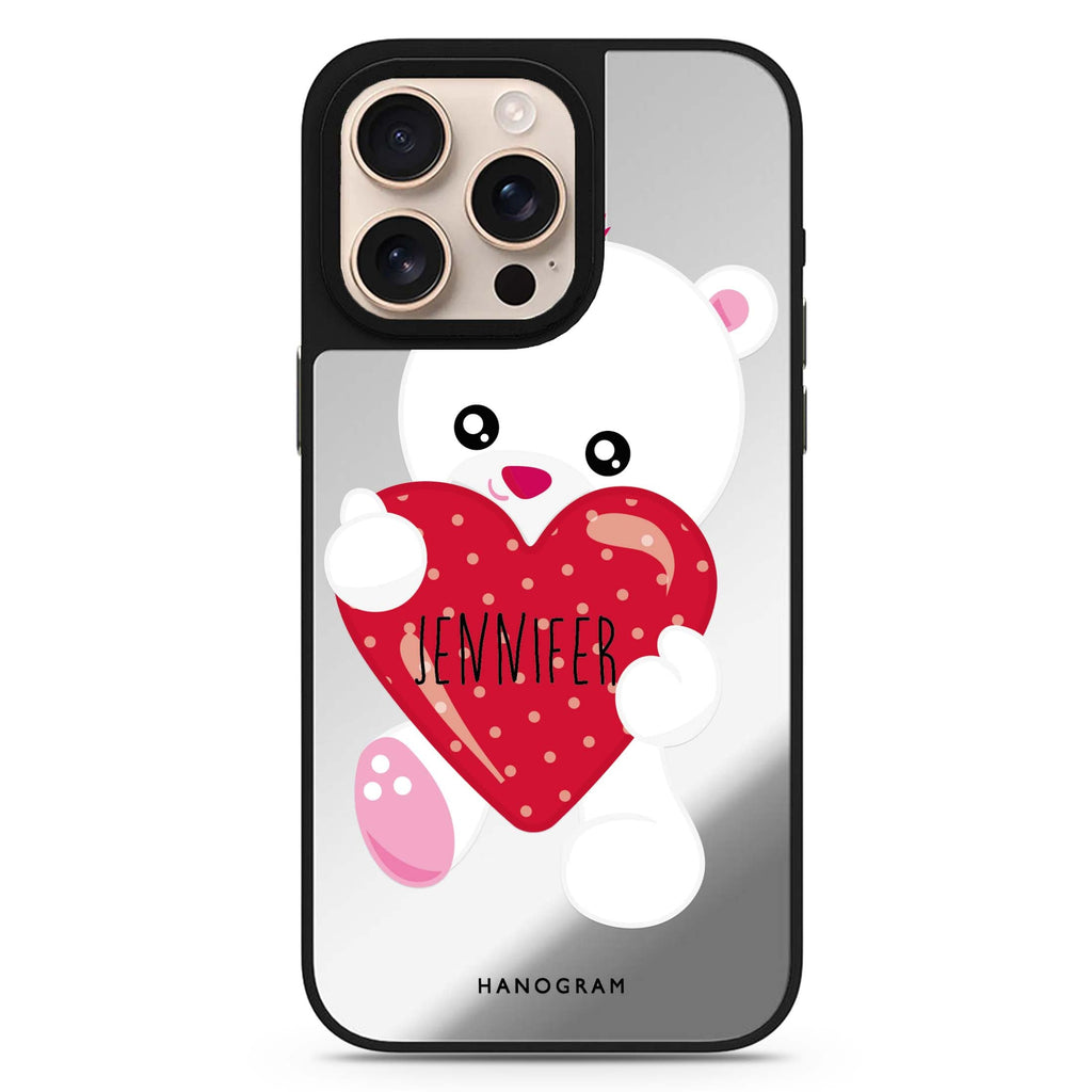 Lovely Bear personalized name animal design iPhone 16/15/14 Pro Max & Pro mirror case