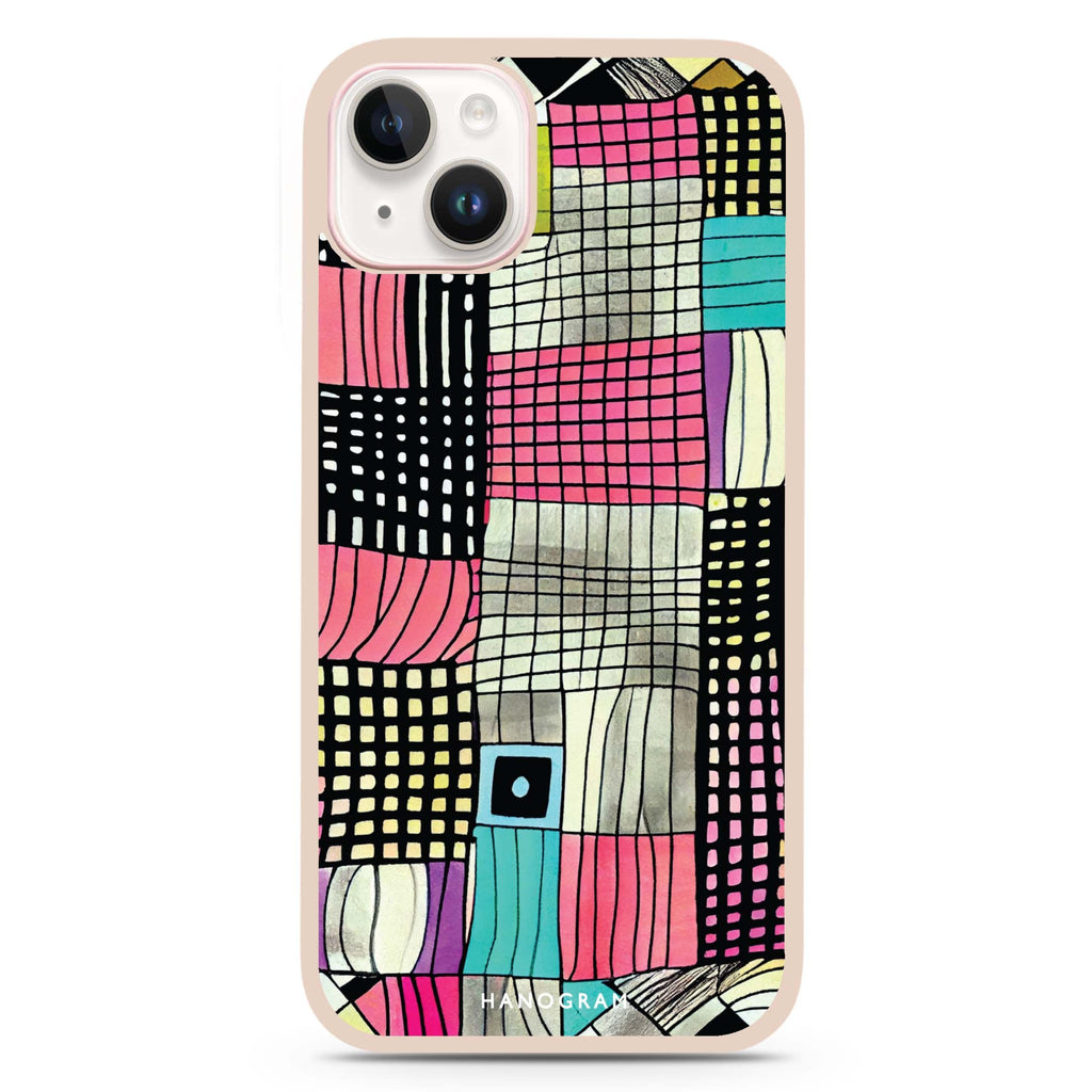 Abstract Checked Pattern iPhone 15 Impact Guard Bumper Case