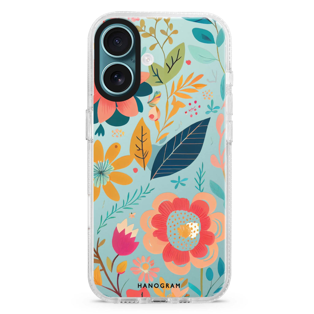 Pretty Florals iPhone 16 and 16 Plus ultra clear case, transparent floral artwork, front product view