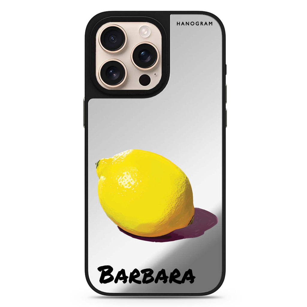 Lemon Lush personalized name food-inspired design iPhone 16/15/14 Pro Max & Pro mirror case