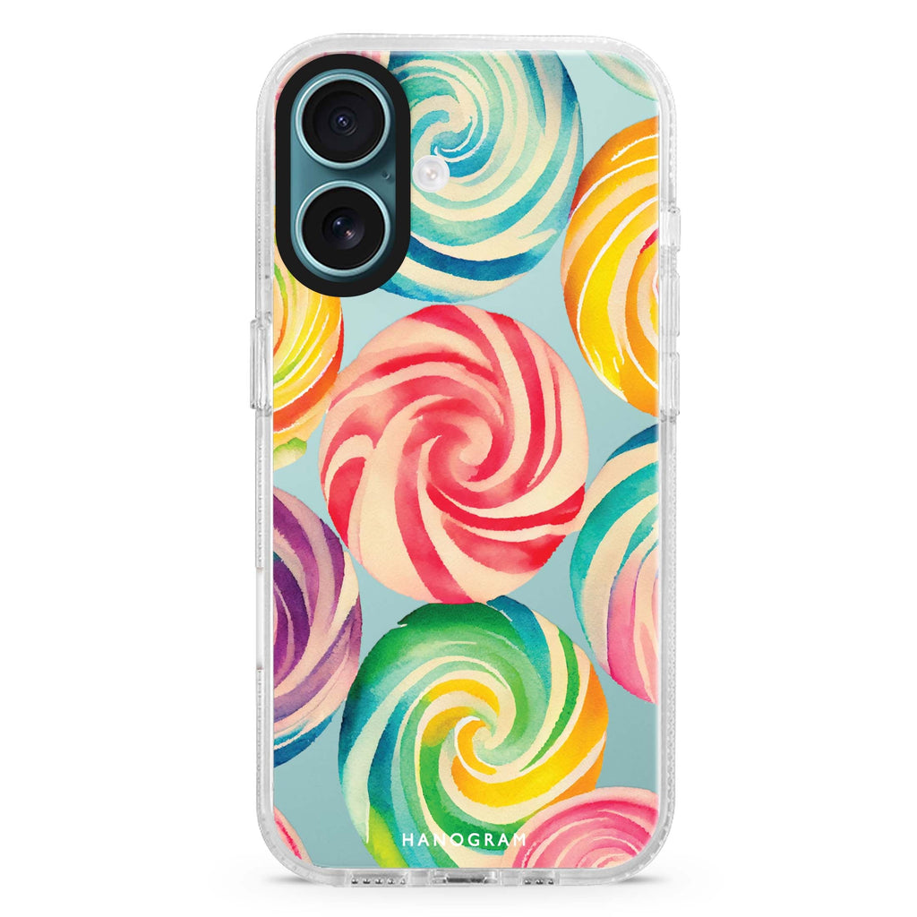 Abstract Candy iPhone 16 and 16 Plus ultra clear case, transparent abstract pattern, front product view