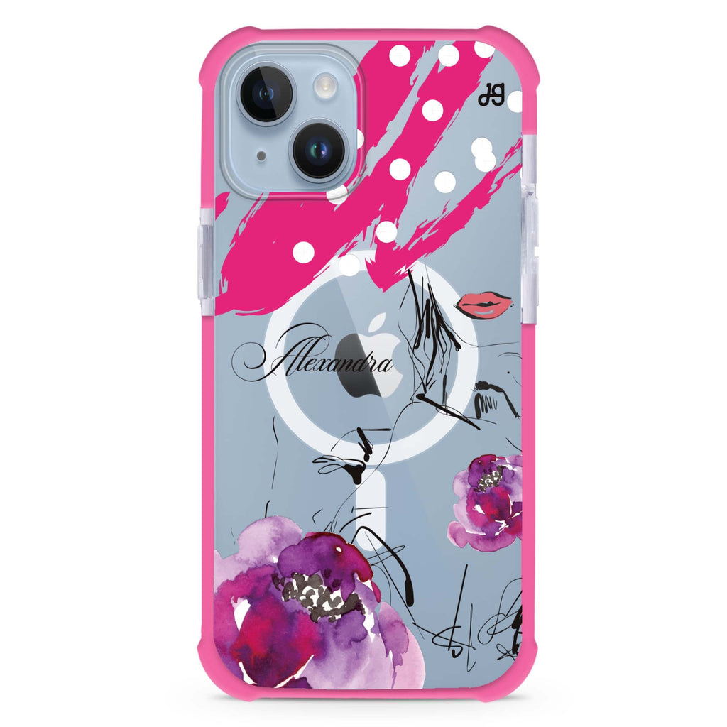 Floral Makeup iPhone 15 Plus MagSafe Compatible Ultra Shockproof Case