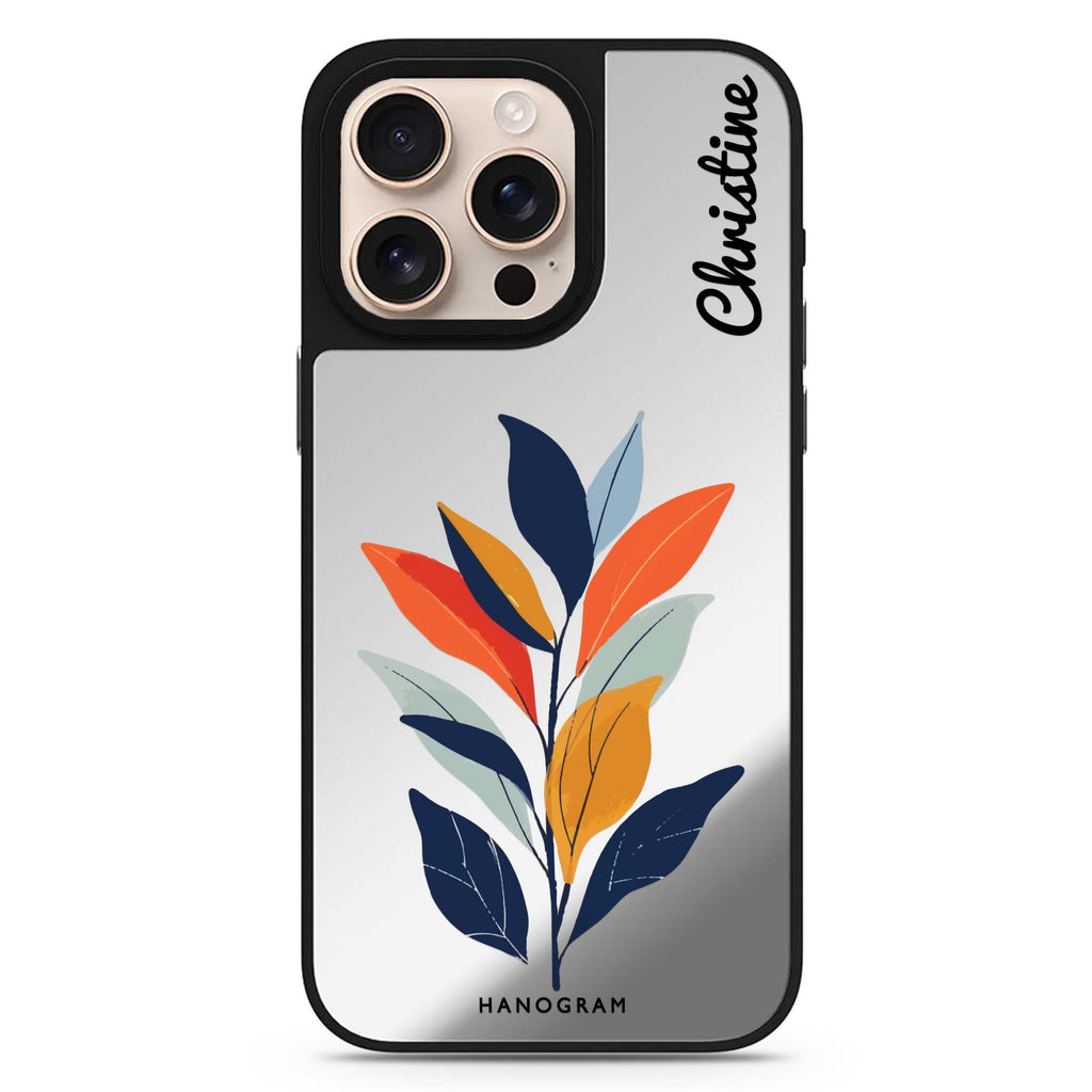 Flora Flat personalized name sleek reflective design iPhone 16/15/14 Pro Max & Pro mirror case