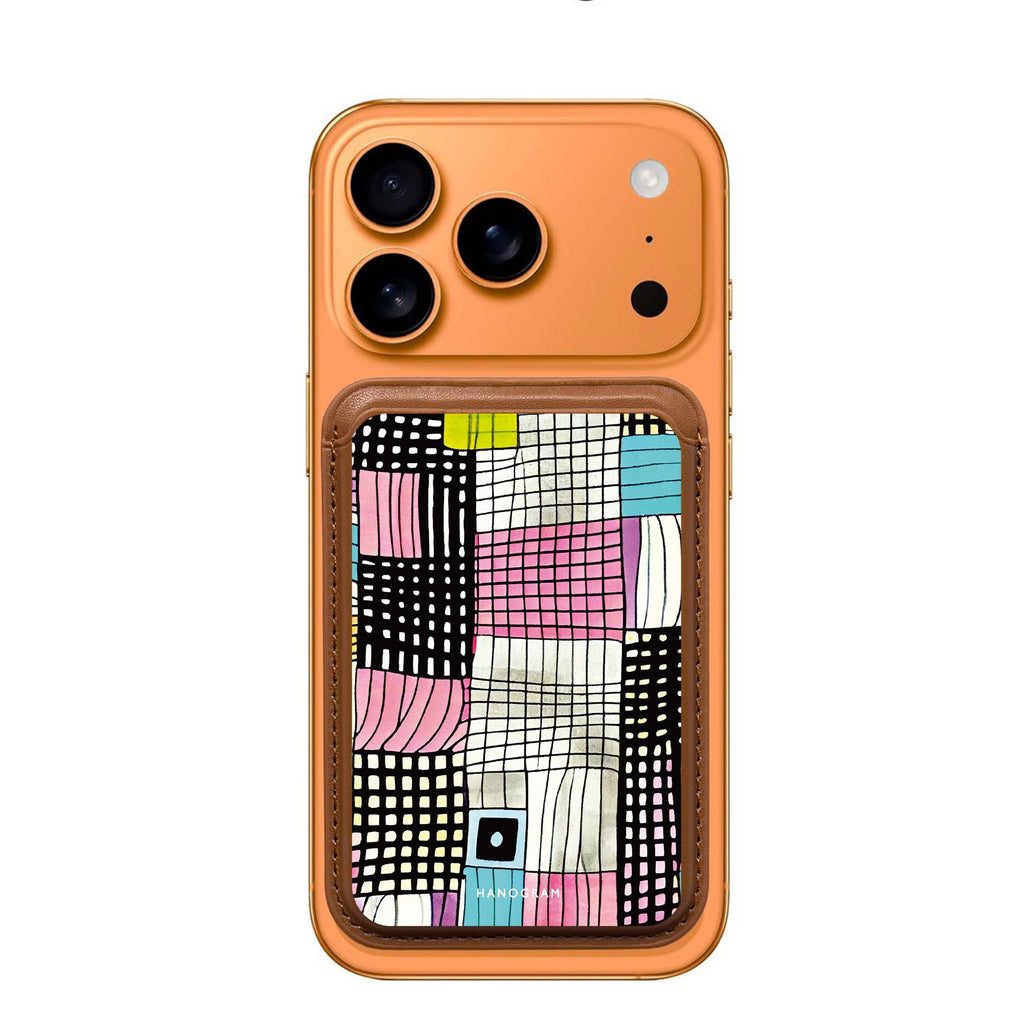 Abstract Checked Pattern MagSafe wallet for iPhone, slim magnetic card holder, main view