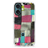 Abstract Checked Pattern iPhone 16 and 16 Plus ultra clear case, transparent abstract pattern, front product view