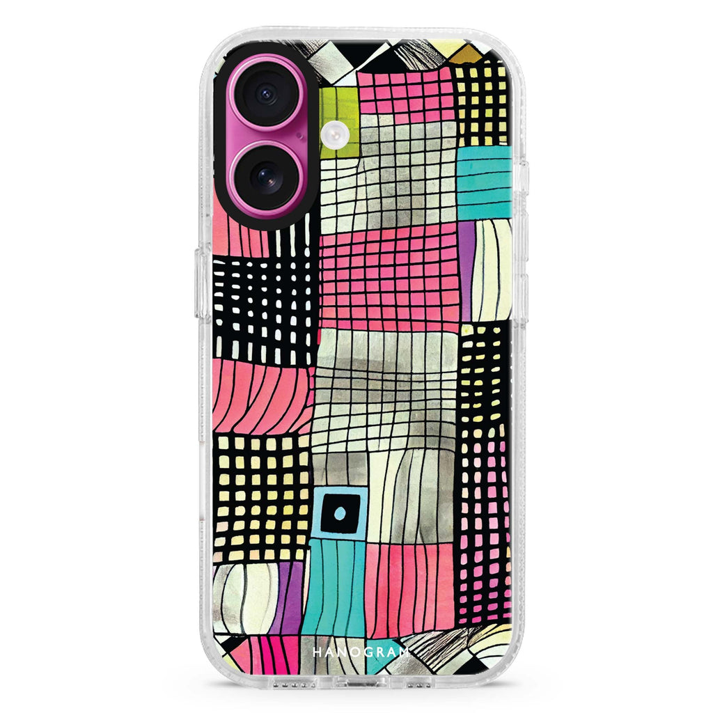 Abstract Checked Pattern MagSafe Compatible iPhone 16 Ultra Clear Case - Personalized and Stylish Protection