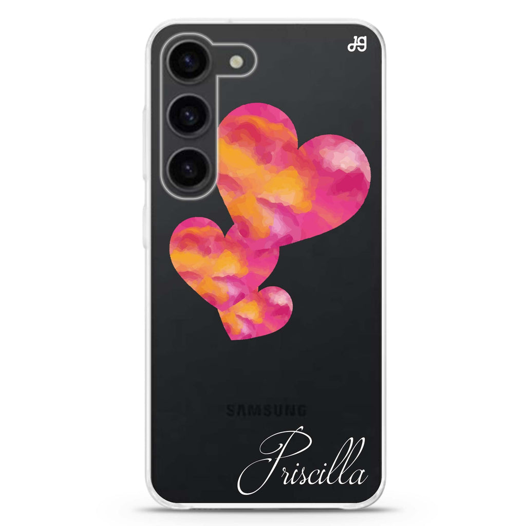 Red Hearts personalized ultra-clear case for Samsung Galaxy S23/S22, front view
