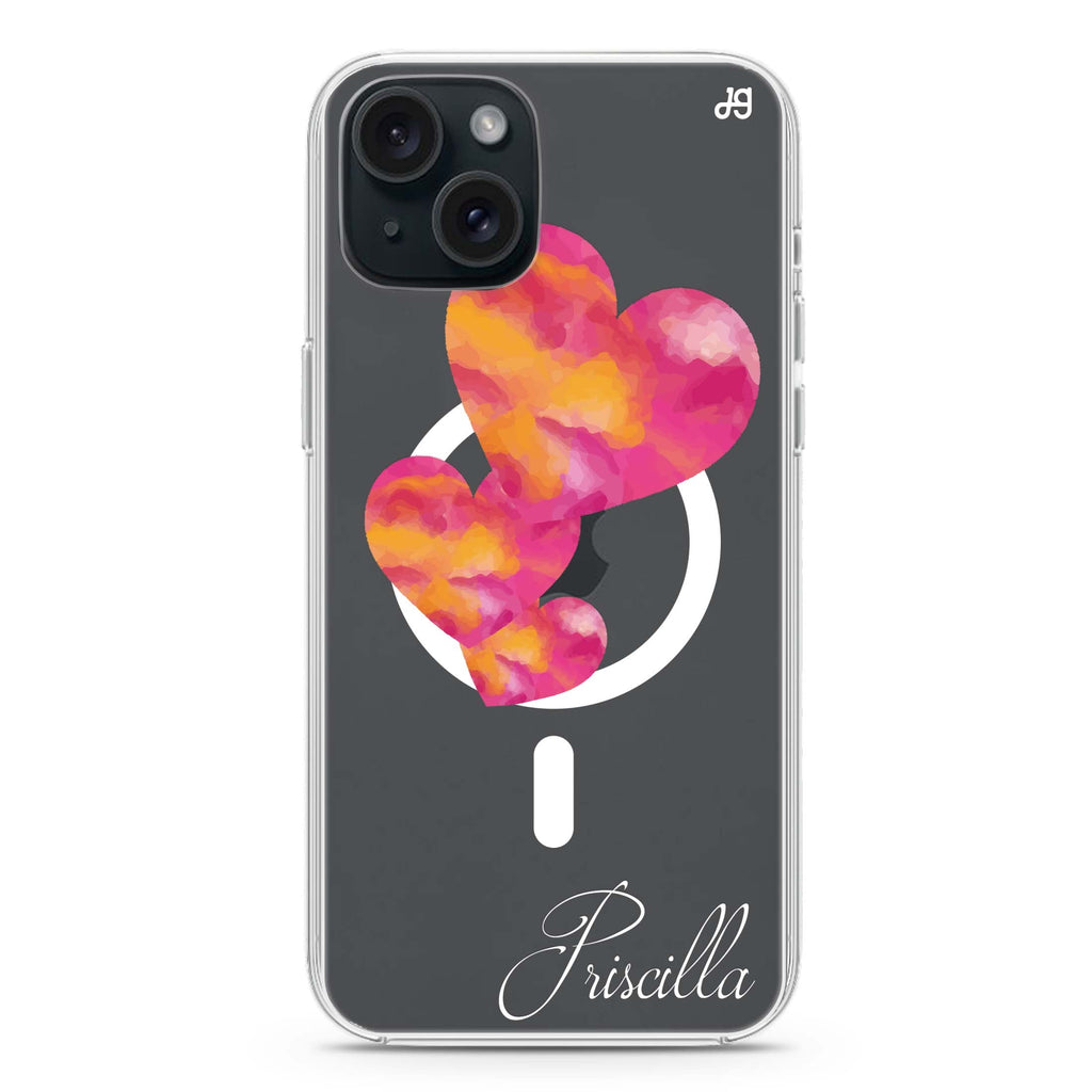 Red Hearts iPhone 15 Plus MagSafe Compatible Ultra Clear Case