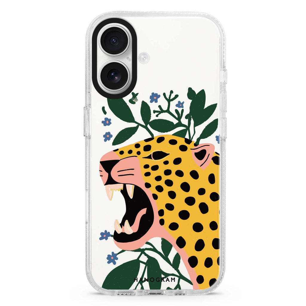 Checkmate Leopard iPhone 16 and 16 Plus ultra clear case, transparent abstract pattern, front product view