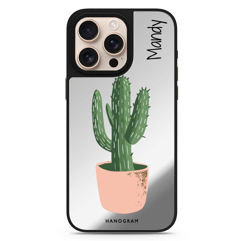 Cacti Delight personalized name sleek reflective design iPhone 16/15/14 Pro Max & Pro mirror case